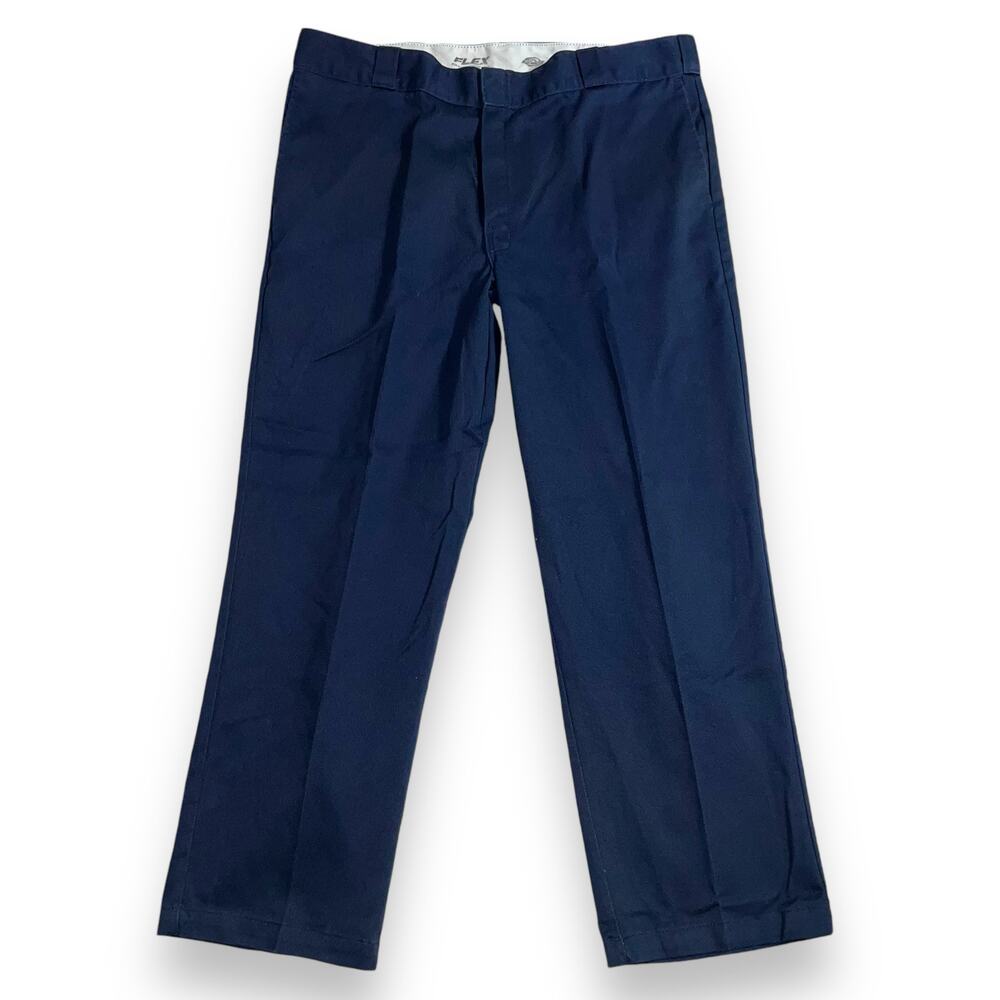 Dickies Mens Khakis Work Pants Flat Front Navy Blue 874 Fit Flex Workwear 38